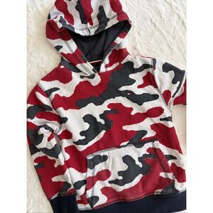 Tommy Hilfiger Boys Camo Hoodie | Size 5 | Red Black White Mesh Sweatshirt